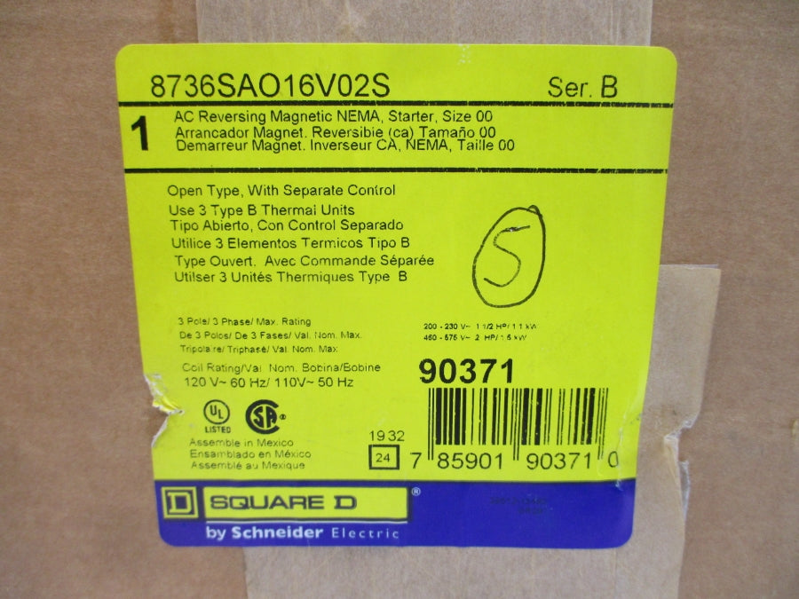 SQUARE D 8736SAO16V02S SER. B 110/120V NSMP
