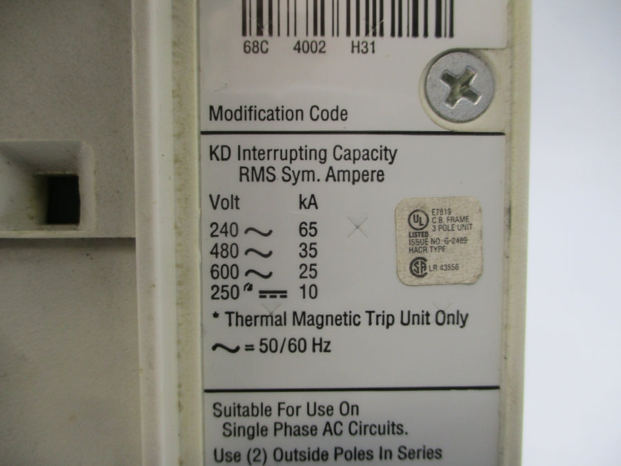 EATON KD3400F 1492D81G03 600V 400A (BK/WH) NSNP