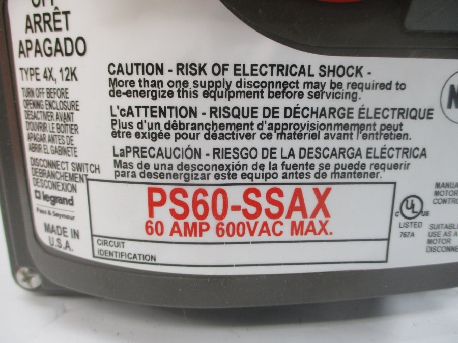 PASS & SEYMOUR PS60-SSAX 600VAC 60A NSMP