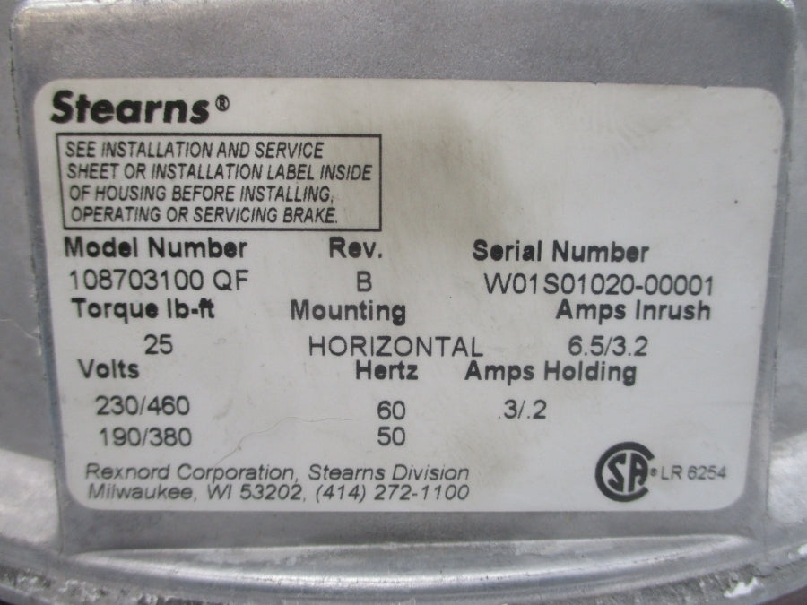 STEARNS 108703100QF 230/460V 6.5/3.2A REV. B NSNP