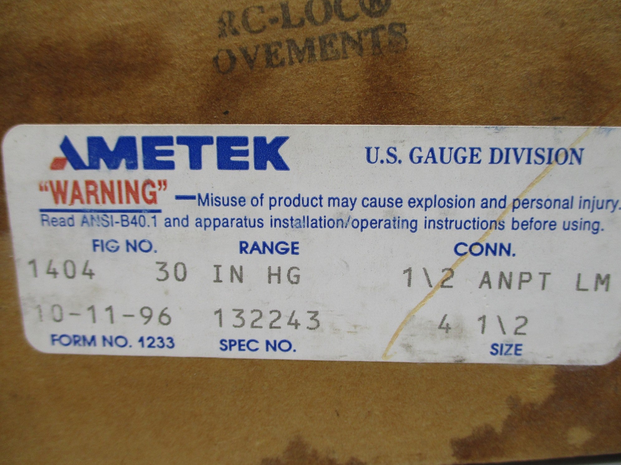 AMETEK 132243 30"HG NSMP