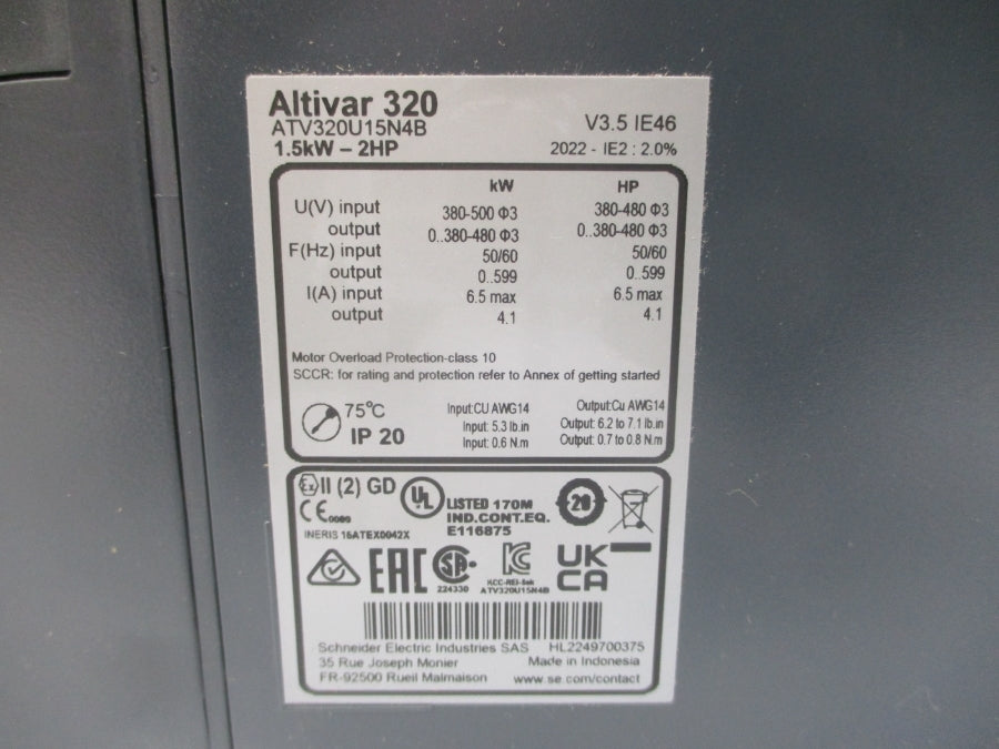 SCHNEIDER ELECTRIC ATV320U15N4B 380-500VAC 6.5A NSMP