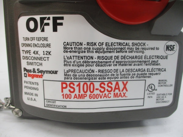 PASS & SEYMOUR PS100-SSAX 600VAC 100A NSMP
