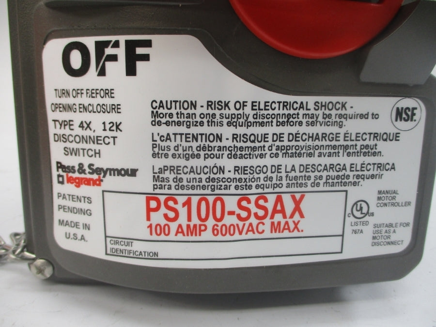 PASS & SEYMOUR PS100-SSAX 600VAC 100A NSMP