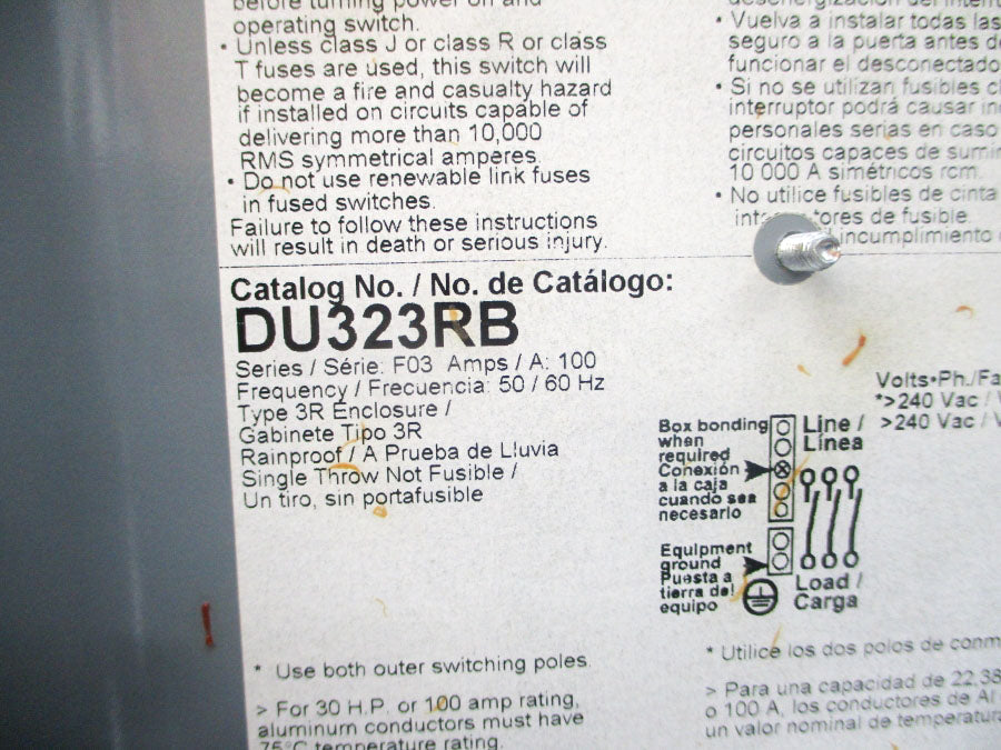 SQUARE D DU323RB SER. F03 240VAC 100A NSMP