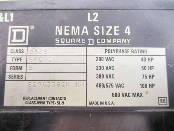 SQUARE D 8536SF01S SER. A 110/120V UNMP