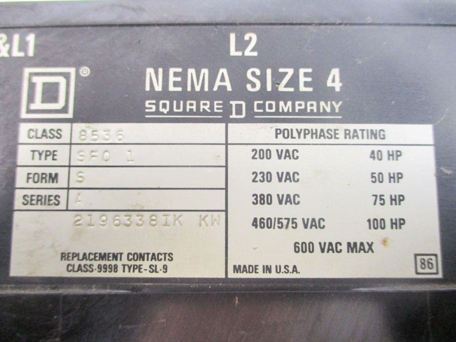 SQUARE D 8536SF01S SER. A 110/120V UNMP