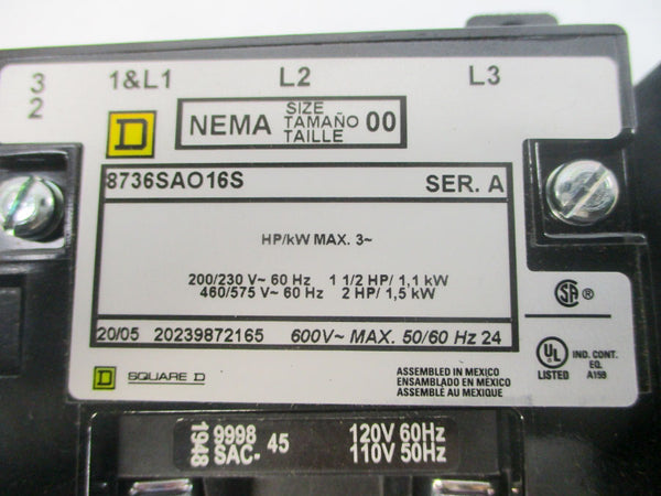 SQUARE D 8736SAO16V02S SER. A 110/120V NSNP