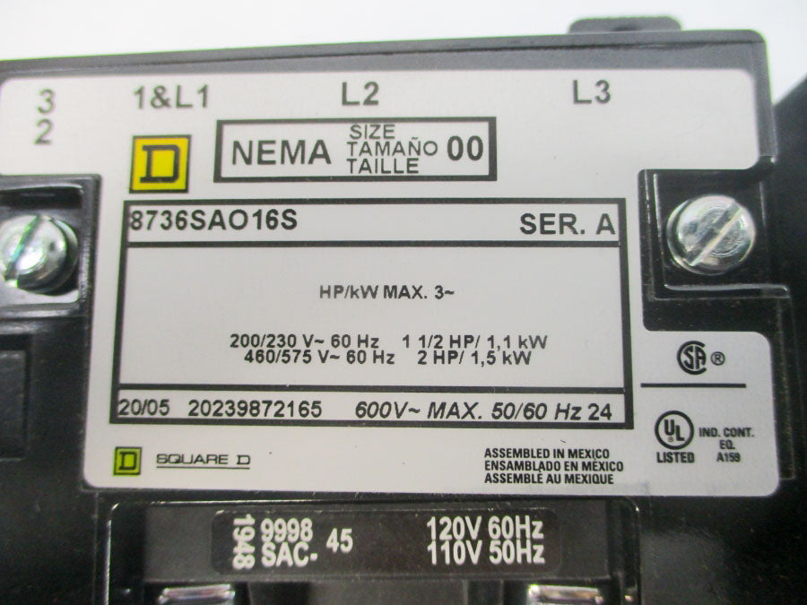 SQUARE D 8736SAO16V02S SER. A 110/120V NSNP