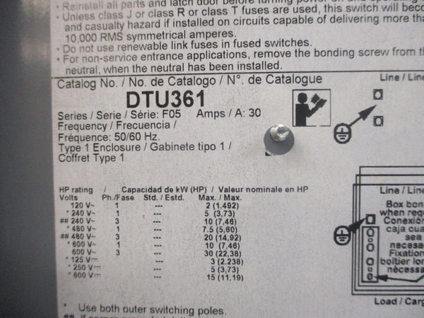 SQUARE D DTU361 SER. F05 600VAC 30A NSNP