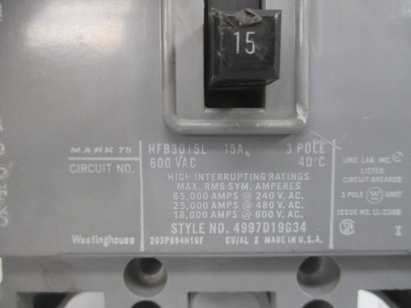 WESTINGHOUSE HFB3015L 203P894H1GF 600VAC 15A UNMP