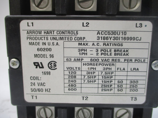 ARROW HART CONTROLS ACC530U10 3186Y30I16999CJ 24VAC 63A NSMP