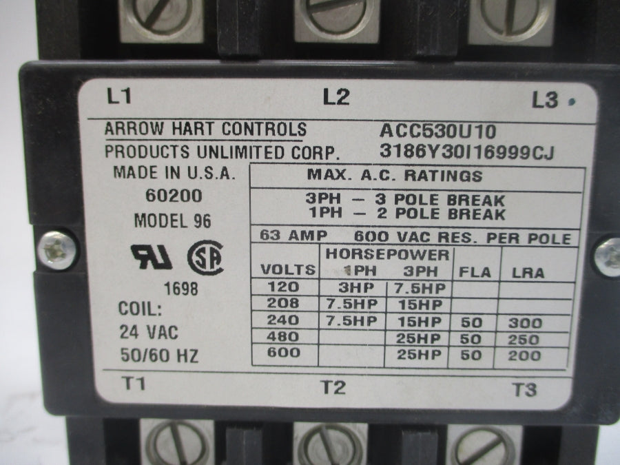 ARROW HART CONTROLS ACC530U10 3186Y30I16999CJ 24VAC 63A NSMP