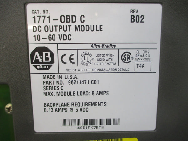 INDUSTRIAL SPARE PART 1771-OBD SER. C 10-60VDC 8A REV. B02 UNMP