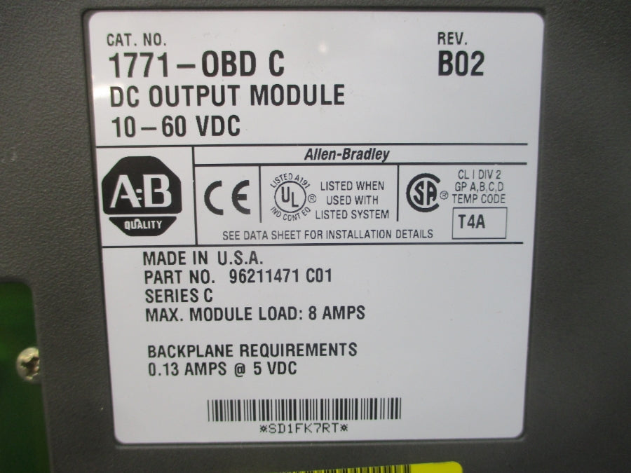 INDUSTRIAL SPARE PART 1771-OBD SER. C 10-60VDC 8A REV. B02 UNMP