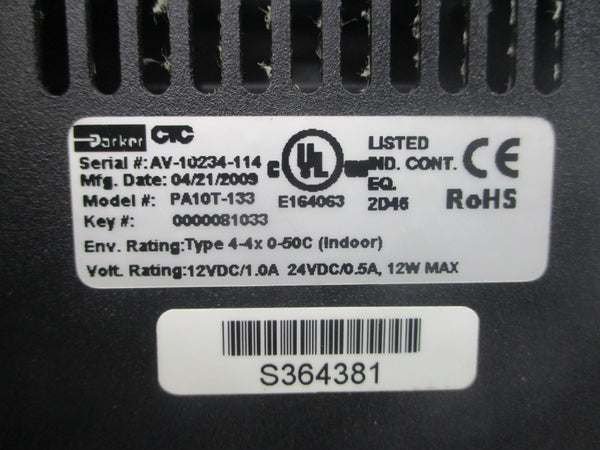 PARKER PA10T-133 12/24VDC 1.0/0.5A NSNP
