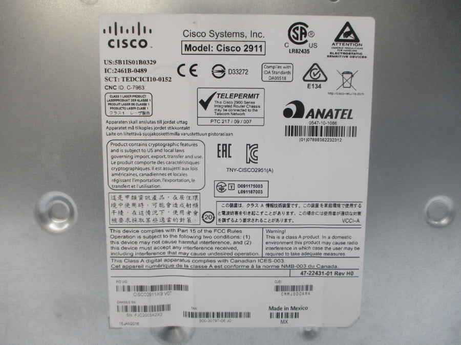 CISCO SYSTEMS 2911 REV. H0 NSNP