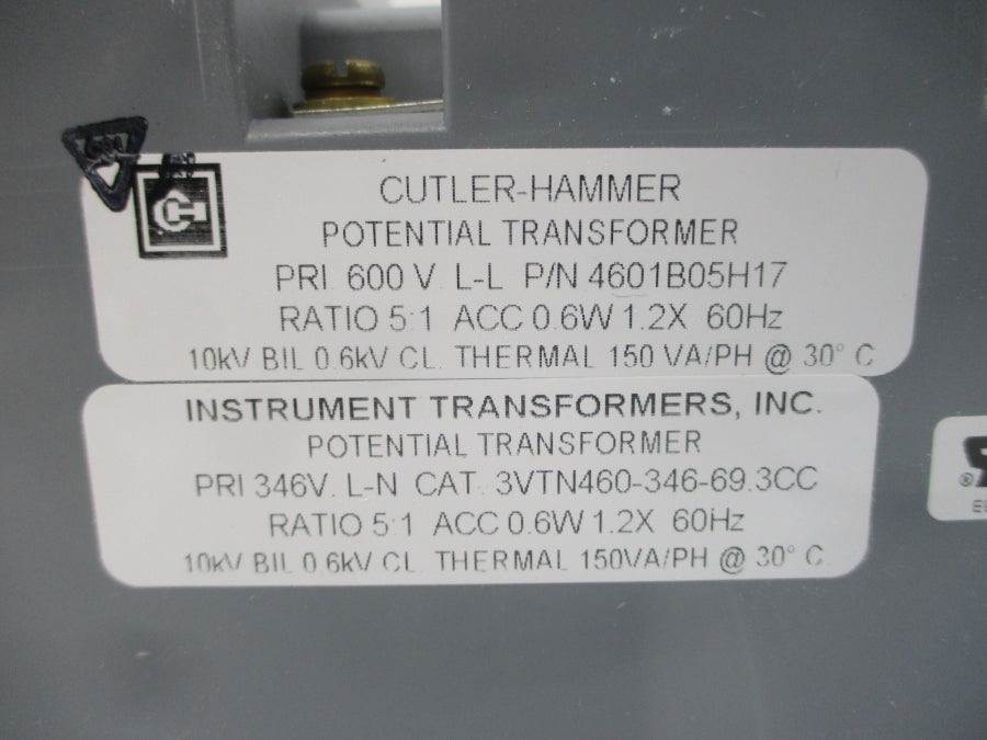 CUTLER HAMMER 4601B05H17 3VTN460-346-69.3CC 346/600V NSMP