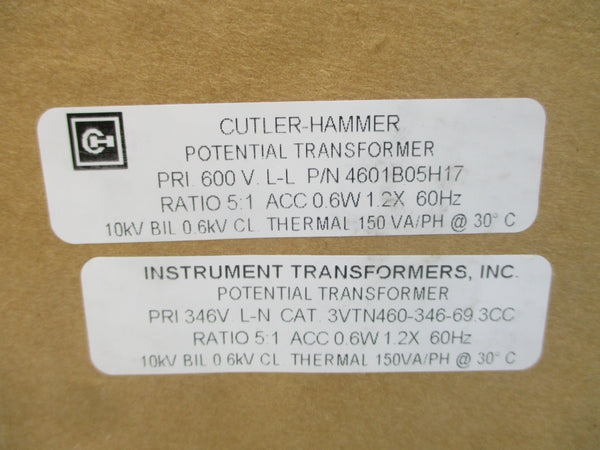 CUTLER HAMMER 4601B05H17 3VTN460-346-69.3CC 346/600V NSMP