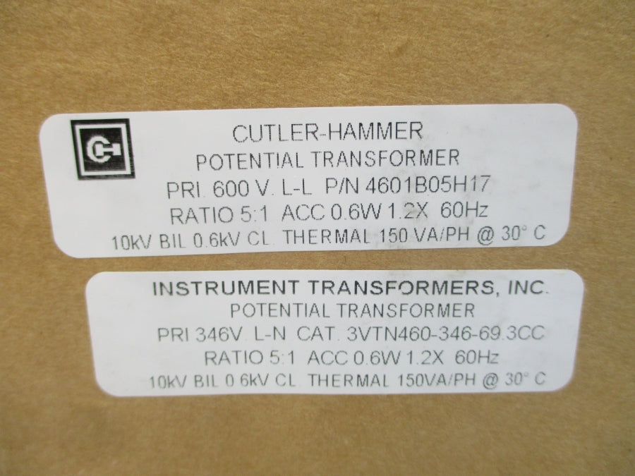 CUTLER HAMMER 4601B05H17 3VTN460-346-69.3CC 346/600V NSMP