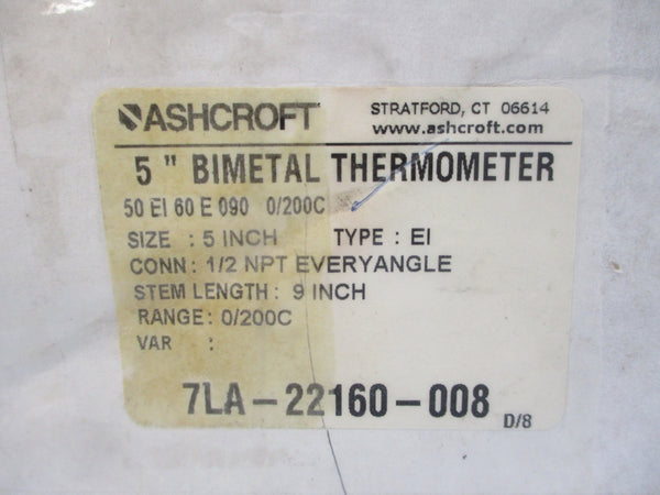 ASHCROFT 50EI60E090 0/200'C 5" STEM9 NSMP