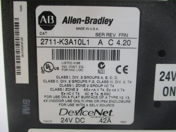 INDUSTRIAL SPARE PART 2711-K3A10L1 SER. A F/W 4.20 24VDC .42A REV. C NSMP