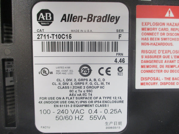 INDUSTRIAL SPARE PART 2711-T10C15 SER. F F/W 4.46 100-240VAC 0.4-0.25A NSMP