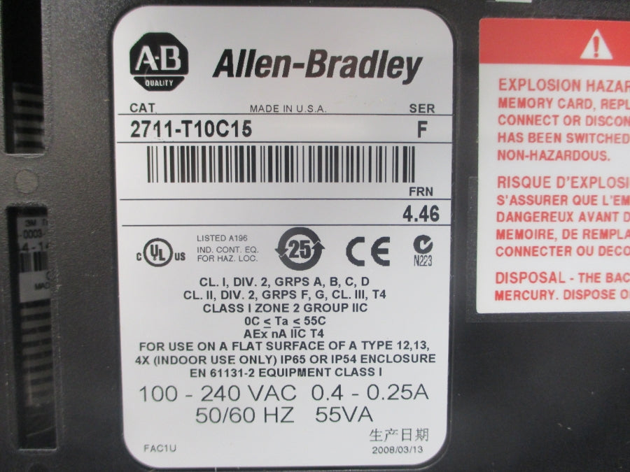 INDUSTRIAL SPARE PART 2711-T10C15 SER. F F/W 4.46 100-240VAC 0.4-0.25A NSMP