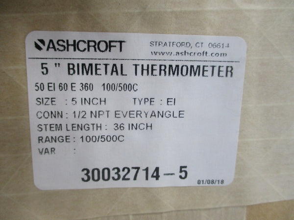 ASHCROFT 50EI60E360 100/500'C 5" STEM36 NSFS
