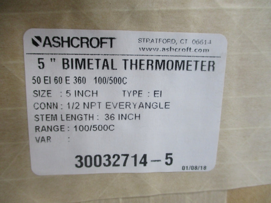 ASHCROFT 50EI60E360 100/500'C 5" STEM36 NSFS
