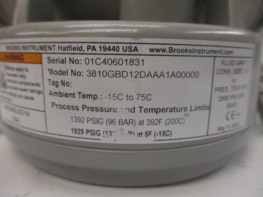 BROOKS INSTRUMENT 3810GBD12DAAA1A00000 1929PSI 1.5" NSNP
