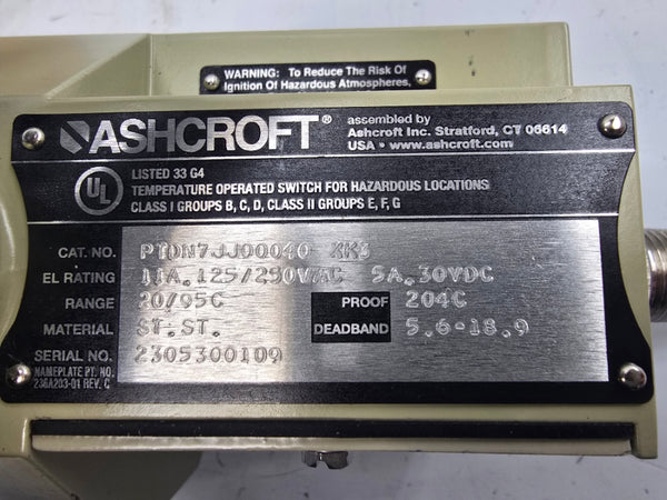 ASHCROFT PTDN7JJ00040XK3 125/250VAC 11A 20/95'C NSMP