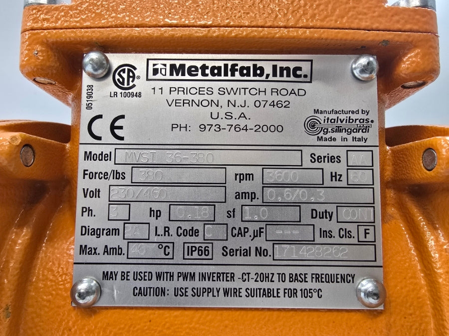 METALFAB MVSI36-380 SER. AA 230/460V 0.6/0.3A NSNP