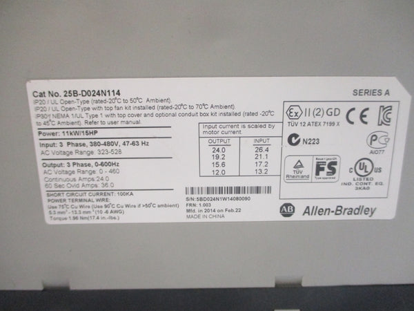INDUSTRIAL SPARE PART 25B-D024N114 SER. A F/W 1.003 323-528VAC 13.2-26.4A UNMP