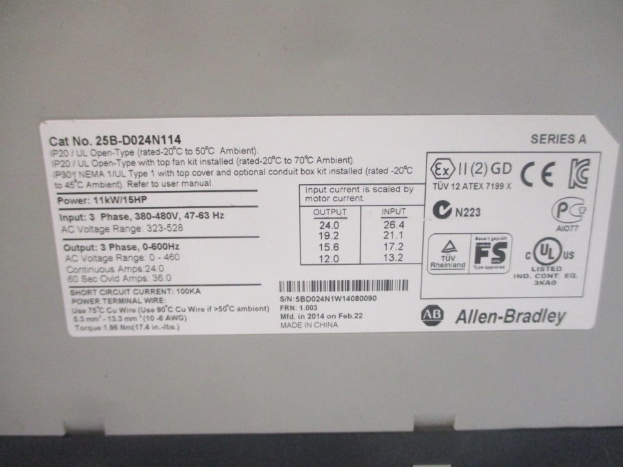 INDUSTRIAL SPARE PART 25B-D024N114 SER. A F/W 1.003 323-528VAC 13.2-26.4A UNMP