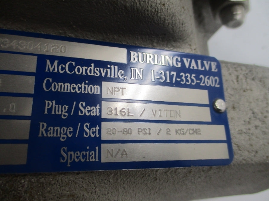 BURLING VALVE BS0.5-5SS5124-734304120 0.5" 20-80PSI NSNP