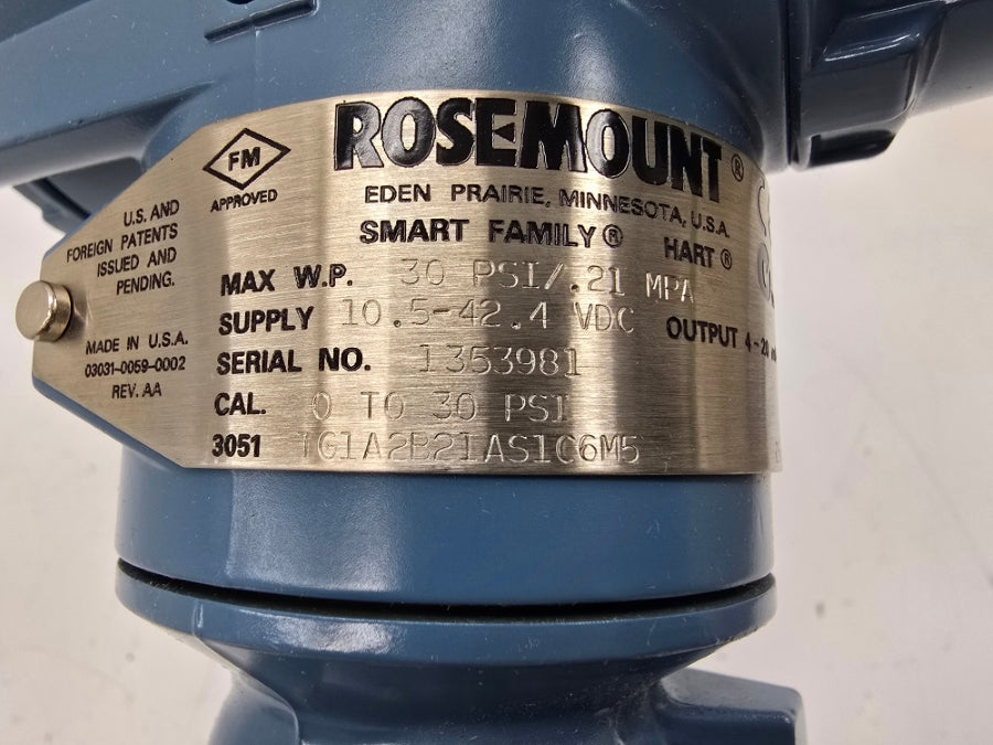 ROSEMOUNT 3051TG1A2B21AS1C6M5 10.5-42.4VDC 30PSI NSMP