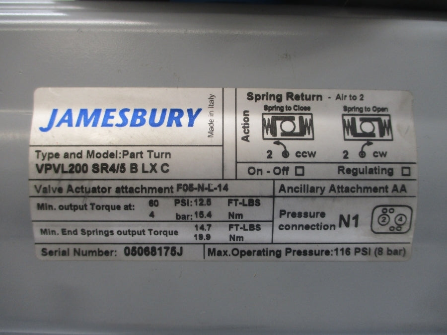 JAMESBURY VPVL200 4AB3600XTB2 QZM2VB1DSS 125/250VAC 10A 350/1200PSI 1" NSNP
