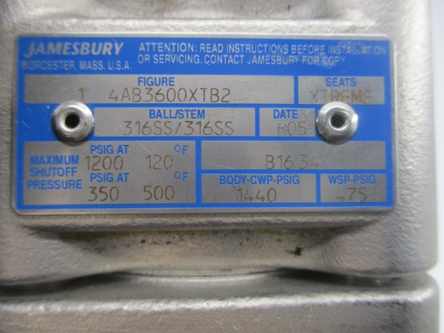 JAMESBURY VPVL200 4AB3600XTB2 QZM2VB1DSS 125/250VAC 10A 350/1200PSI 1" NSNP
