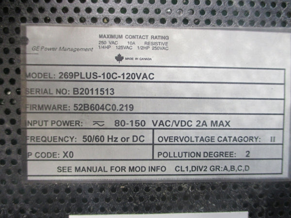GENERAL ELECTRIC 269PLUS-10C-120VAC F/W 52B604C0.219 80-150VAC 2A UNMP