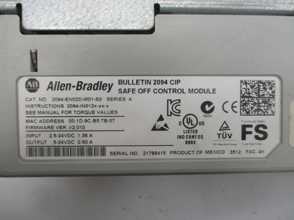 INDUSTRIAL SPARE PART 2094-EN02D-M01-S0 SER. A F/W V2.010 2.5-24VDC 1.36A NSNP