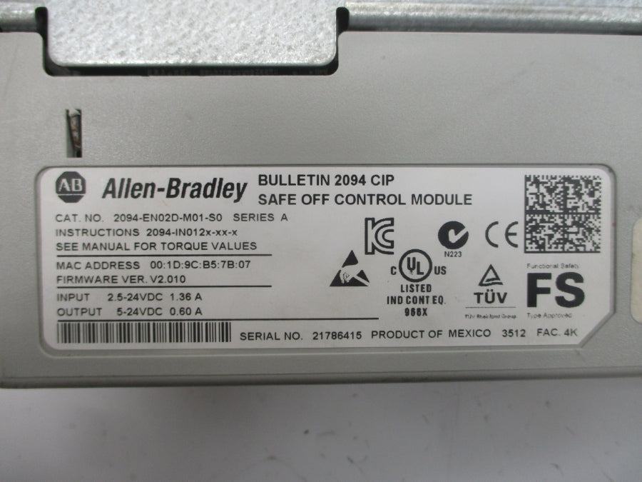 INDUSTRIAL SPARE PART 2094-EN02D-M01-S0 SER. A F/W V2.010 2.5-24VDC 1.36A NSNP