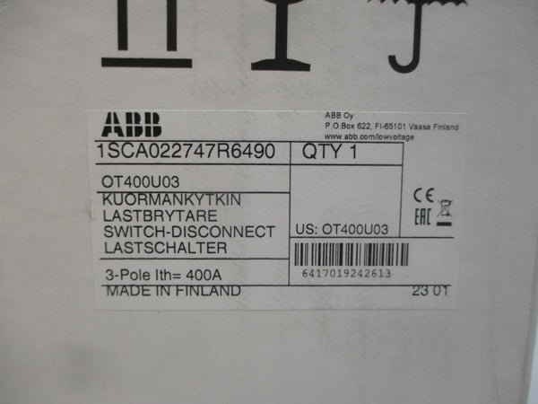 ABB OT400U03 1SCA022747R6490 600VAC 400A NSMP