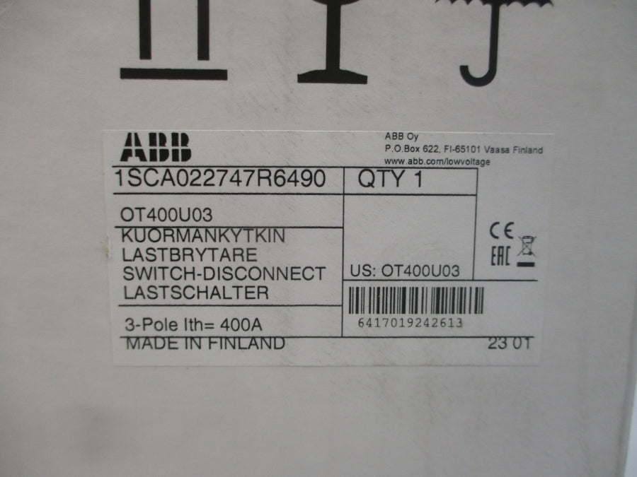 ABB OT400U03 1SCA022747R6490 600VAC 400A NSMP