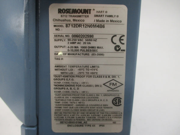 ROSEMOUNT 8712DR12N0M4B6 90-250VAC 2A NSMP