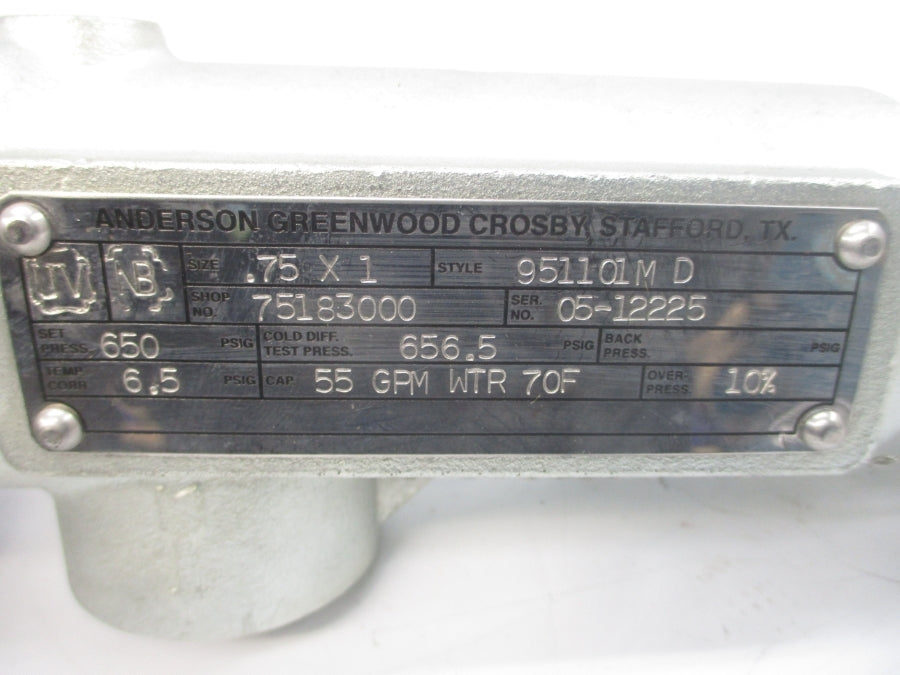 ANDERSON GREENWOOD 951101MD 75183000 650PSI .75"X1" NSNP