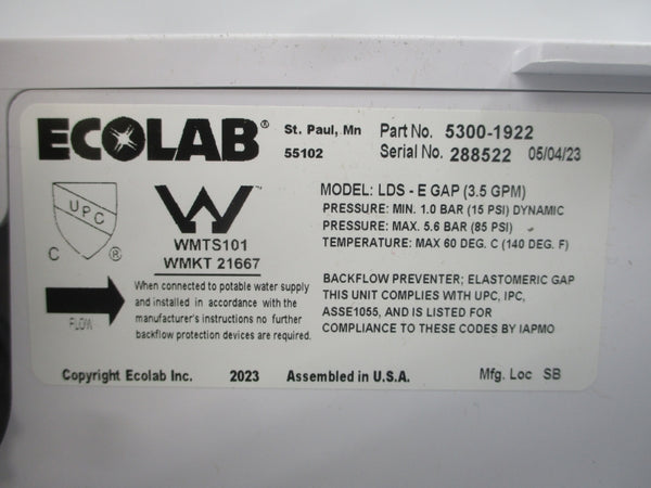 ECOLAB 5300-1922 LDS-E 15/85PSI (AS PICTURED) NSNP