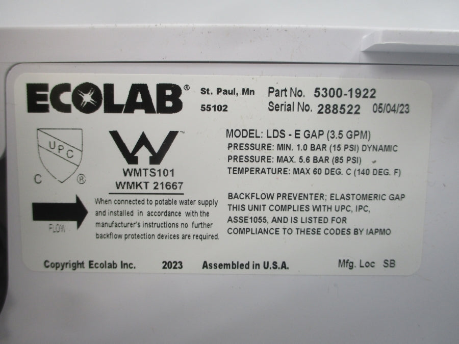 ECOLAB 5300-1922 LDS-E 15/85PSI (AS PICTURED) NSNP