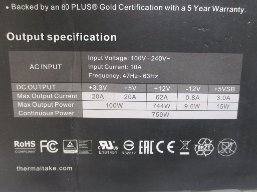 THERMALTAKE TPD-0750M TP-750AH3CCG-B 100-240VAC 10A NSMP