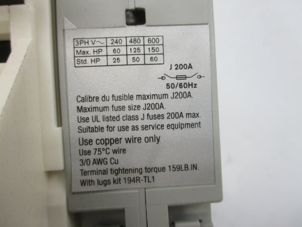 INDUSTRIAL SPARE PART 194R-J200-1753 SER. A 600V 200A NUPI